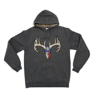 Buck Wear Hoodie Men's Large Gray Camo Deer Skull Antler Texas Flag Embroidered
